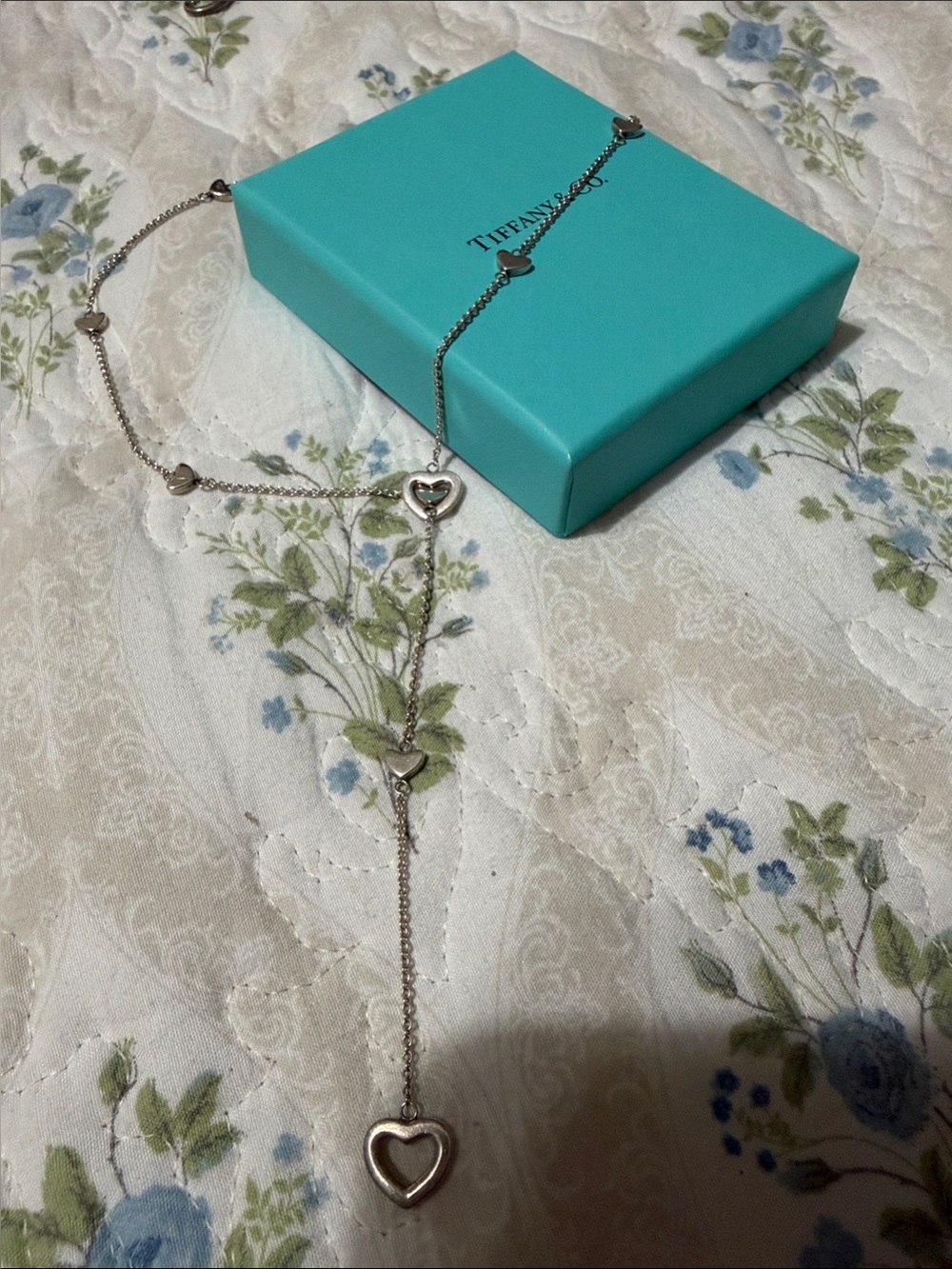 Tiffany & Co. Silver Heart Station Necklace with Multiple Hearts